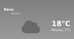 AEMET: El temps per a Reus – 27 de Febrer de 2026