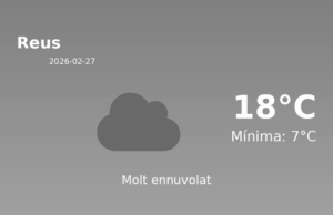 AEMET: El temps per a Reus – 27 de Febrer de 2026