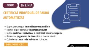 L’Ajuntament de Reus simplifica la sol·licitud del certificat d’empadronament en línia