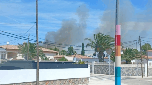 Incendi de vegetació a prop de l'avinguda Verge de la Montserrat de Miami Platja, a Mont-roig del Camp